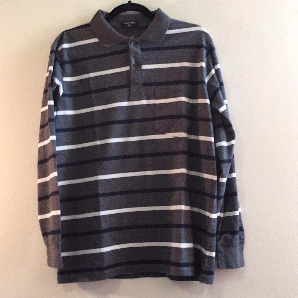 Boys Longsleeve Grey white and black Striped Polo